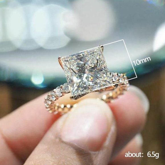 💥 Shinny Big Diamond Square Shaped CZ Band Rings for Women, HA4471-6 - Picture 5 of 5